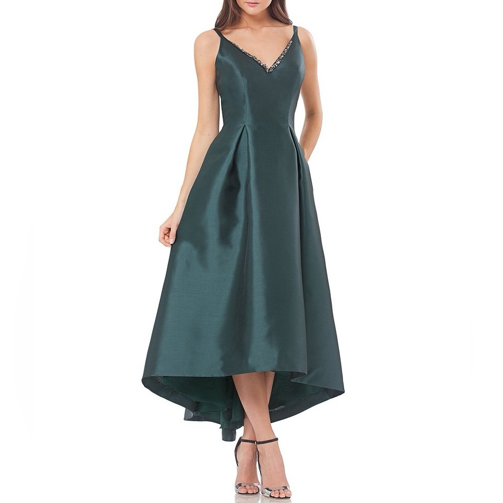 Carmen Marc Valvo Emerald green sleeveless gown with jewel detail size 4